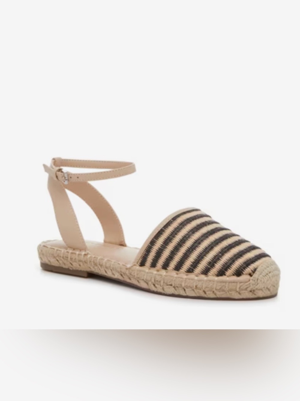 Marc Fisher Bessie Espadrille Flats Tan & Black Woven Striped Ankle-Strap Sandal